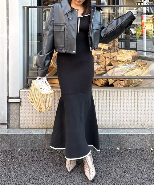 ROYAL PARTY（ロイヤルパーティー）の「配色リボンニットマーメイドワンピース（ワンピース・レディース・グリーン/オフホワイト/ブラック・FREE）」の15枚目の写真