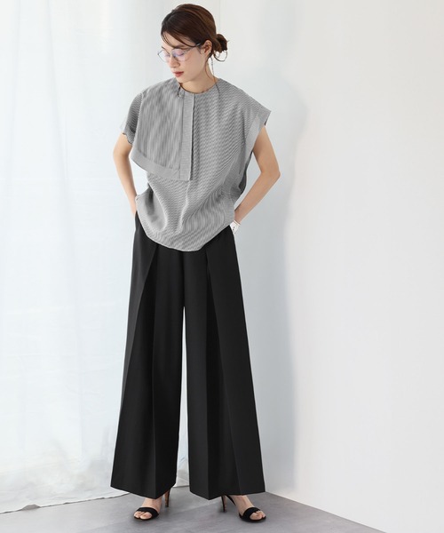 セール】ストライプアシンメトリーケープブラウス（シャツ/ブラウス