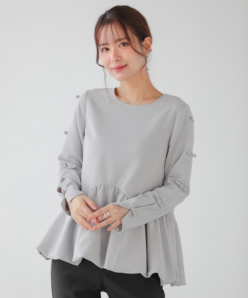 Fit more(フィットモア)の「袖リボンウェーブ切り替えバルーントップス(その他トップス・レディース・ネイビー/ブルーグレー/ブラック・FREE)」の3枚目の写真