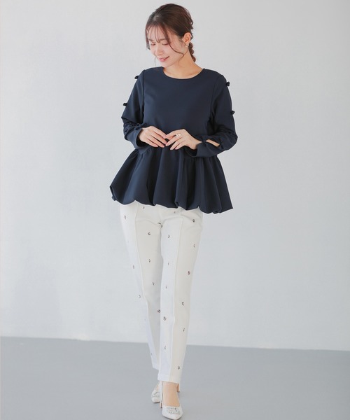 Fit more(フィットモア)の「袖リボンウェーブ切り替えバルーントップス(その他トップス・レディース・ネイビー/ブルーグレー/ブラック・FREE)」の6枚目の写真