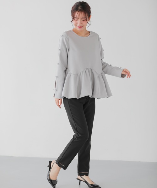 Fit more(フィットモア)の「袖リボンウェーブ切り替えバルーントップス(その他トップス・レディース・ネイビー/ブルーグレー/ブラック・FREE)」の10枚目の写真