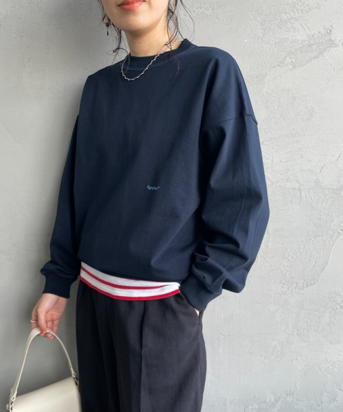 GYMPHLEX（ジムフレックス）の「[GYMPHLEX/ジムフレックス] ワンポイントロゴ刺繍 ヘビーウェイトクルーネックロンT（Tシャツ/カットソー・レディース・チャコールグレー/ライトグレー/ライトブルー/ネイビー/グレイッシュベージュ/オフホワイト・M/L/XS）」の6枚目の写真