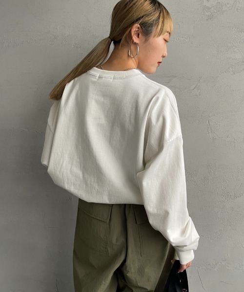 GYMPHLEX（ジムフレックス）の「[GYMPHLEX/ジムフレックス] ワンポイントロゴ刺繍 ヘビーウェイトクルーネックロンT（Tシャツ/カットソー・レディース・チャコールグレー/ライトグレー/ライトブルー/ネイビー/グレイッシュベージュ/オフホワイト・M/L/XS）」の20枚目の写真