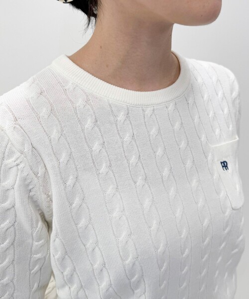 fredy emue(フレディエミュ)の「FR刺繍ケーブル柄ポケ付きプルオーバー(ニット/セーター・レディース・ベージュ/ネイビー/オフホワイト/イエロー/ブルー/ブラウン/レッド・38)」の22枚目の写真