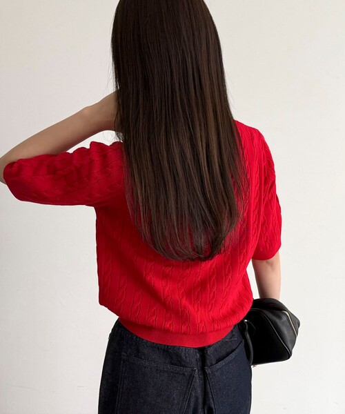 fredy emue(フレディエミュ)の「FR刺繍ケーブル柄ポケ付きプルオーバー(ニット/セーター・レディース・ベージュ/ネイビー/オフホワイト/イエロー/ブルー/ブラウン/レッド・38)」の12枚目の写真