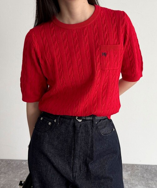 fredy emue(フレディエミュ)の「FR刺繍ケーブル柄ポケ付きプルオーバー(ニット/セーター・レディース・ベージュ/ネイビー/オフホワイト/イエロー/ブルー/ブラウン/レッド・38)」の14枚目の写真