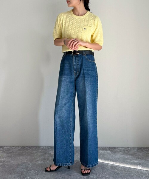 fredy emue(フレディエミュ)の「FR刺繍ケーブル柄ポケ付きプルオーバー(ニット/セーター・レディース・ベージュ/ネイビー/オフホワイト/イエロー/ブルー/ブラウン/レッド・38)」の17枚目の写真