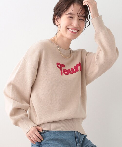 洗える/S-LL/ちくちくしにくい】ロゴ入りスウェットライクニット