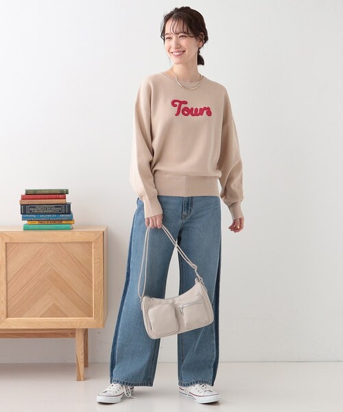 SHOO・LA・RUE(シューラルー)の「【洗える/S-LL/ちくちくしにくい】大人のための ロゴ入りスウェットライクニット(ニット/セーター・レディース・アイボリー/ライトグレー/ネイビー/ベージュ・01/02/03/04)」の16枚目の写真