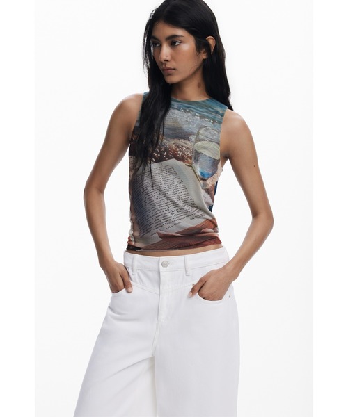 tシャツ ビーチリーディングプリントタンクトップ ノースリーブlibro レディース ビーチリーディングプリントタンクトップ ノースリーブlibro（T