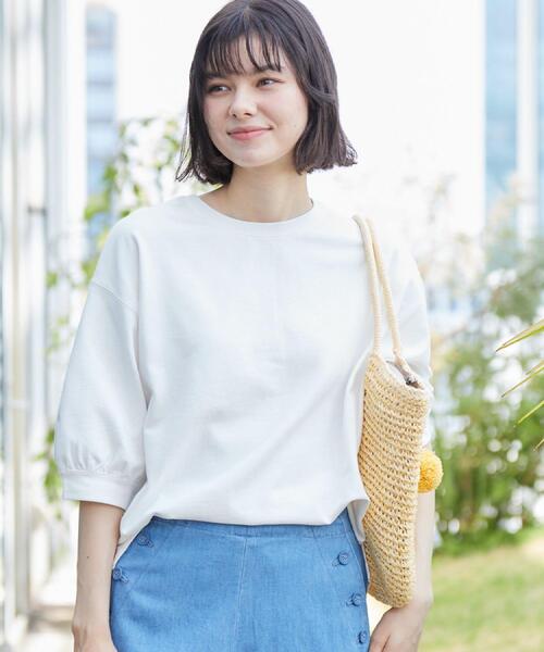 Dessin(デッサン)の「【360度可愛い・洗える】バックヘンリーカットソー(5分袖/XS~L)(Tシャツ/カットソー・レディース・ホワイト系/グレー/イエロー系その他/ネイビー/ブルー/ナチュラル/キャメル/イエロー/チャコールグレー・00/01/02/03)」の2枚目の写真