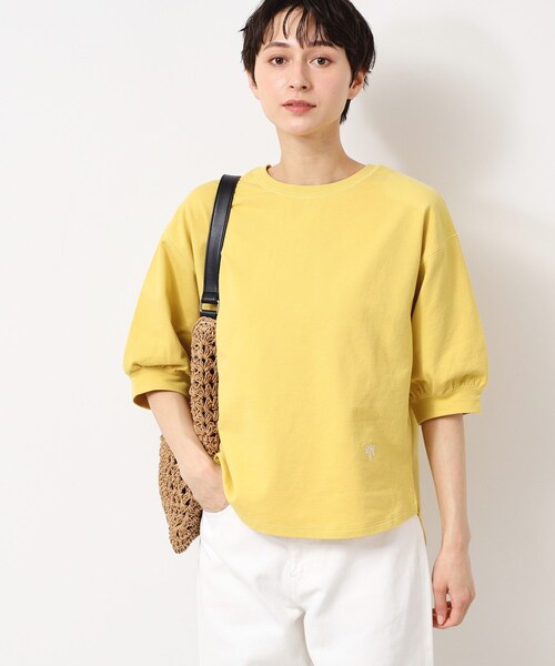 Dessin(デッサン)の「【360度可愛い・洗える】バックヘンリーカットソー(5分袖/XS~L)(Tシャツ/カットソー・レディース・ホワイト系/グレー/イエロー系その他/ネイビー/ブルー/ナチュラル/キャメル/イエロー/チャコールグレー・00/01/02/03)」の7枚目の写真