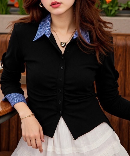 paravion（パラビオン）の「シャツレイヤードトップス（シャツ/ブラウス・レディース・グレー/ブラック/ホワイト・FREE）」の2枚目の写真