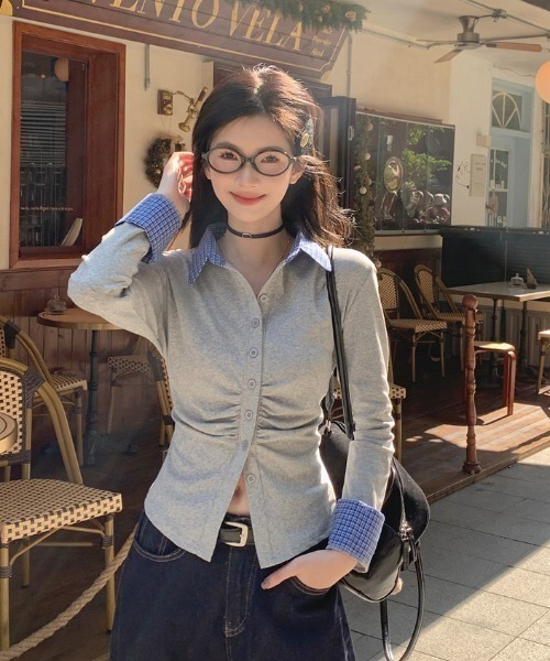 paravion（パラビオン）の「シャツレイヤードトップス（シャツ/ブラウス・レディース・グレー/ブラック/ホワイト・FREE）」の6枚目の写真