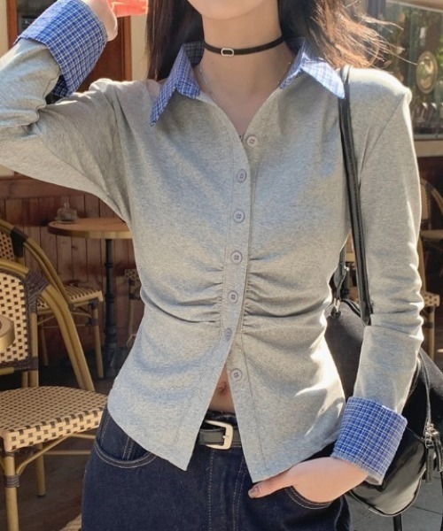 paravion（パラビオン）の「シャツレイヤードトップス（シャツ/ブラウス・レディース・グレー/ブラック/ホワイト・FREE）」の9枚目の写真