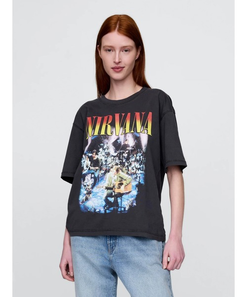 ☆boohoo☆ニルヴァーナ Extended Neck ライセンスTシャツ boohoo NIRVANA ニルヴァーナ ライセンス Tシャツ BLACK (boohoo
