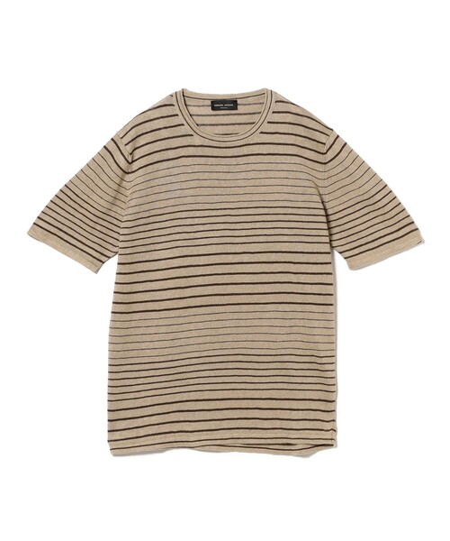 ROBERTO COLLINA(ロベルトコリーナ)の「ROBERTO COLLINA / リネン ボーダー クルーネック ニット(Tシャツ/カットソー・メンズ・オリーブ/ブラウン系その他4・52 8R/50 8R/48 8R/46 8R)」の2枚目の写真