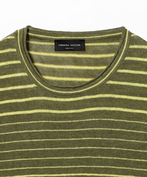 ROBERTO COLLINA(ロベルトコリーナ)の「ROBERTO COLLINA / リネン ボーダー クルーネック ニット(Tシャツ/カットソー・メンズ・オリーブ/ブラウン系その他4・52 8R/50 8R/48 8R/46 8R)」の8枚目の写真