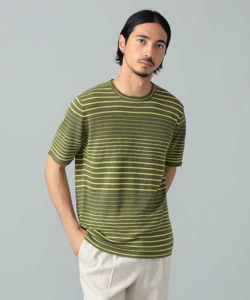 ROBERTO COLLINA(ロベルトコリーナ)の「ROBERTO COLLINA / リネン ボーダー クルーネック ニット(Tシャツ/カットソー・メンズ・オリーブ/ブラウン系その他4・52 8R/50 8R/48 8R/46 8R)」の11枚目の写真