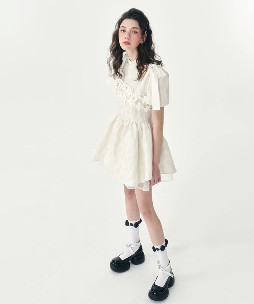 SunsetPark(サンセットパーク)の「リボンデザイン チャイナ風ワンピース SP25s015【SunsetPark】【2025SS】(ワンピース・レディース・ホワイト/ブラック・L/M/S)」の8枚目の写真