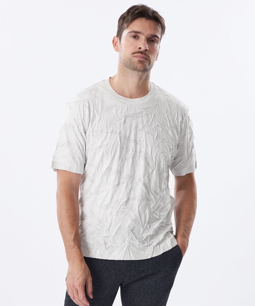 EPOCA UOMO(エポカウォモ)の「*Safari5月号掲載*ガーメントプリーツプリントカットソー(Tシャツ/カットソー・メンズ・ダークネイビー/ライトグレー・48/46)」の1枚目の写真