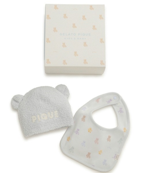 ジェラートピケ ベアパイル セット gelato pique ラッピング済み】【BABY】ベアニットキャップ&スタイ2点セット