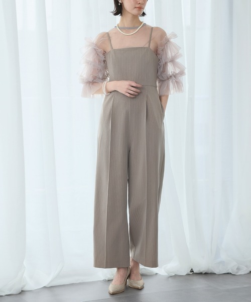 ボリュームスリーブ チュールトップス グレー セール】チュールボリュームスリーブトップス 結婚式 パーティー