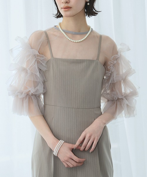 LOWO(ロワ)の「シースルートップス 半袖 チュール フリルスリーブ シアートップス レイヤードトップス 結婚式 パーティー オケージョン お呼ばれ(シャツ/ブラウス・レディース・ホワイト/ブラック/グレー・FREE)」の19枚目の写真