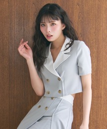 REDYAZEL | 【セットアップ可能】バイカラー半袖ショートジャケット(テーラードジャケット)