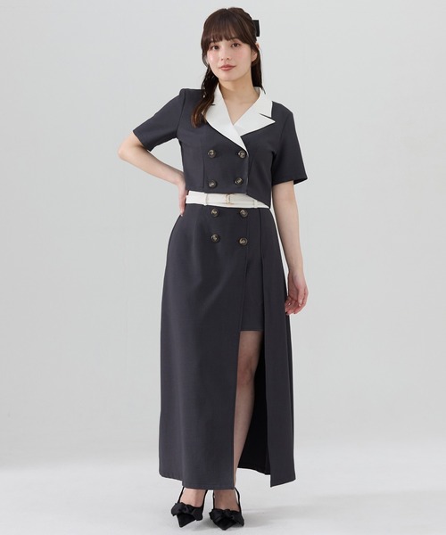 REDYAZEL（レディアゼル）の「【セットアップ可能】バイカラー半袖ショートジャケット（テーラードジャケット・レディース・ブラック/グレー/ピンク・FREE）」の10枚目の写真