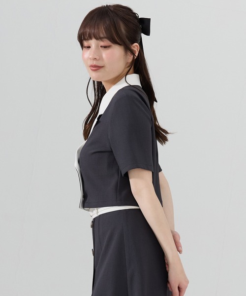 REDYAZEL（レディアゼル）の「【セットアップ可能】バイカラー半袖ショートジャケット（テーラードジャケット・レディース・ブラック/グレー/ピンク・FREE）」の12枚目の写真