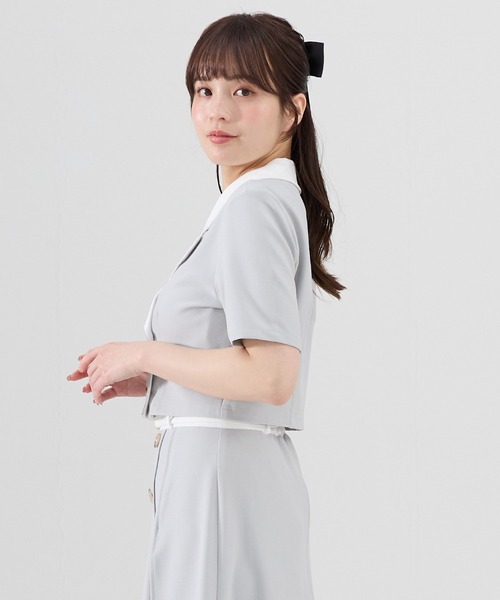 REDYAZEL（レディアゼル）の「【セットアップ可能】バイカラー半袖ショートジャケット（テーラードジャケット・レディース・ブラック/グレー/ピンク・FREE）」の16枚目の写真