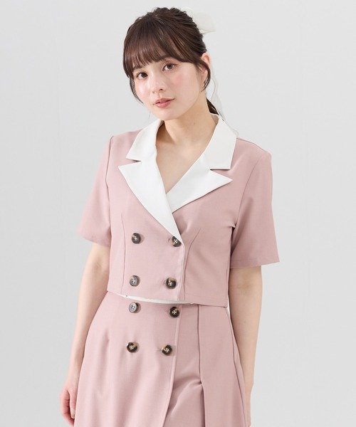 REDYAZEL（レディアゼル）の「【セットアップ可能】バイカラー半袖ショートジャケット（テーラードジャケット・レディース・ブラック/グレー/ピンク・FREE）」の21枚目の写真