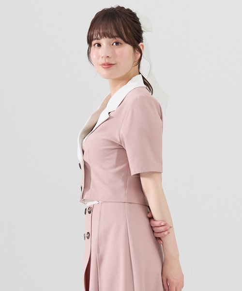 REDYAZEL（レディアゼル）の「【セットアップ可能】バイカラー半袖ショートジャケット（テーラードジャケット・レディース・ブラック/グレー/ピンク・FREE）」の22枚目の写真