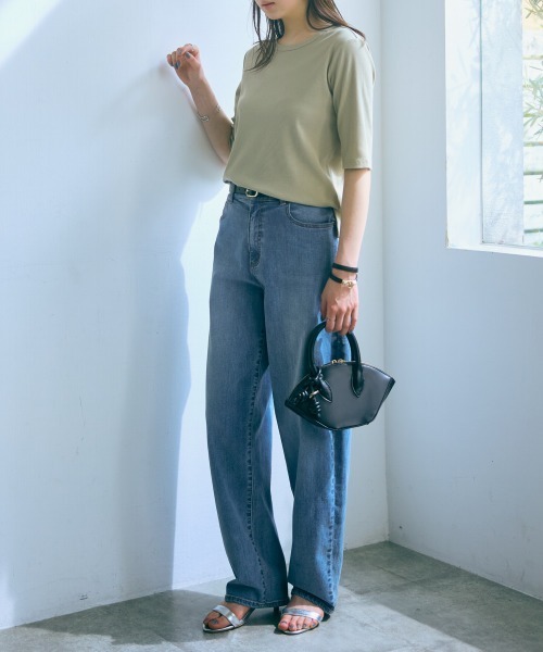 slattgir（スラットジール）の「高身長　５分袖リブTシャツ（トールサイズ）Essenave≪動画あり≫（Tシャツ/カットソー・レディース・ライトカーキ/ブラック/オフホワイト・LL/3L/4L/5L/M/L）」の7枚目の写真