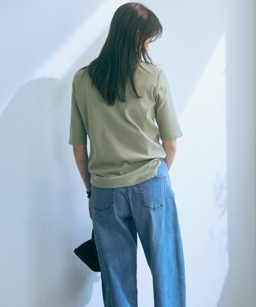 slattgir（スラットジール）の「高身長　５分袖リブTシャツ（トールサイズ）Essenave≪動画あり≫（Tシャツ/カットソー・レディース・ライトカーキ/ブラック/オフホワイト・LL/3L/4L/5L/M/L）」の8枚目の写真