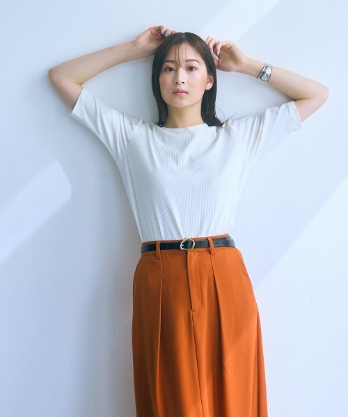 slattgir（スラットジール）の「高身長　５分袖リブTシャツ（トールサイズ）Essenave≪動画あり≫（Tシャツ/カットソー・レディース・ライトカーキ/ブラック/オフホワイト・LL/3L/4L/5L/M/L）」の10枚目の写真