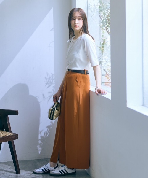 slattgir（スラットジール）の「高身長　５分袖リブTシャツ（トールサイズ）Essenave≪動画あり≫（Tシャツ/カットソー・レディース・ライトカーキ/ブラック/オフホワイト・LL/3L/4L/5L/M/L）」の12枚目の写真