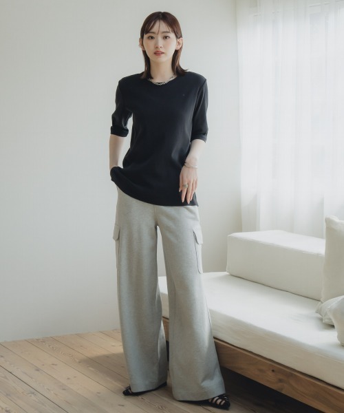 slattgir（スラットジール）の「高身長　５分袖リブTシャツ（トールサイズ）Essenave≪動画あり≫（Tシャツ/カットソー・レディース・ライトカーキ/ブラック/オフホワイト・LL/3L/4L/5L/M/L）」の16枚目の写真