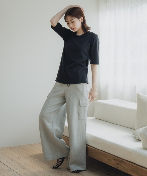 slattgir（スラットジール）の「高身長　５分袖リブTシャツ（トールサイズ）Essenave≪動画あり≫（Tシャツ/カットソー・レディース・ライトカーキ/ブラック/オフホワイト・LL/3L/4L/5L/M/L）」の17枚目の写真