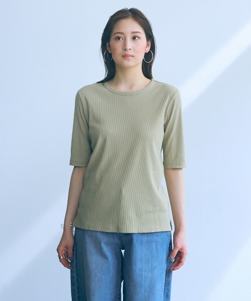 slattgir（スラットジール）の「高身長　５分袖リブTシャツ（トールサイズ）Essenave≪動画あり≫（Tシャツ/カットソー・レディース・ライトカーキ/ブラック/オフホワイト・LL/3L/4L/5L/M/L）」の22枚目の写真