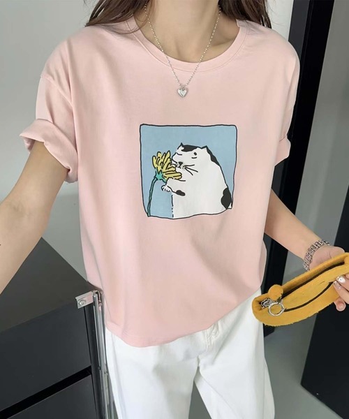 aimoha(アイモハ)の「猫プリントTシャツ(Tシャツ/カットソー・レディース・イエロー/ピンク/ブラック/ホワイト・FREE)」の4枚目の写真