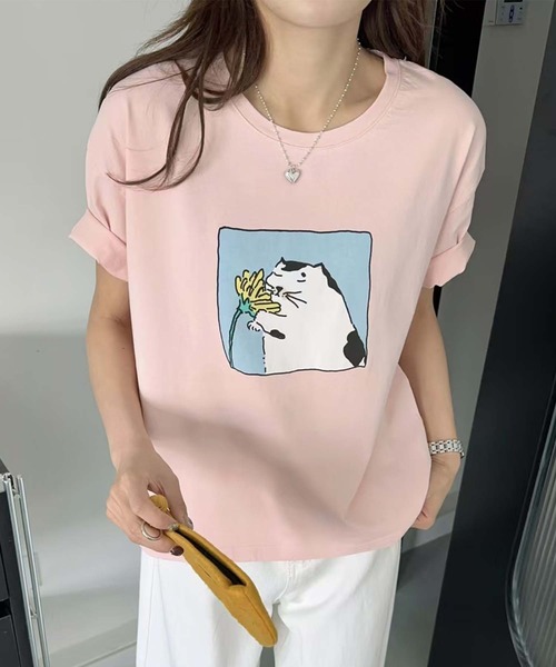 aimoha(アイモハ)の「猫プリントTシャツ(Tシャツ/カットソー・レディース・イエロー/ピンク/ブラック/ホワイト・FREE)」の13枚目の写真