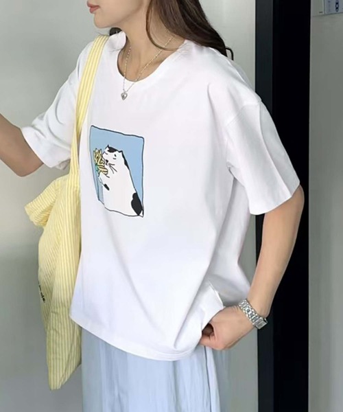 aimoha(アイモハ)の「猫プリントTシャツ(Tシャツ/カットソー・レディース・イエロー/ピンク/ブラック/ホワイト・FREE)」の7枚目の写真