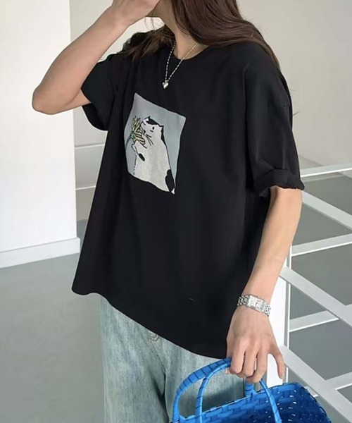 aimoha(アイモハ)の「猫プリントTシャツ(Tシャツ/カットソー・レディース・イエロー/ピンク/ブラック/ホワイト・FREE)」の12枚目の写真