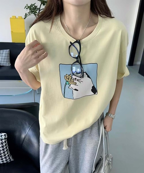 aimoha(アイモハ)の「猫プリントTシャツ(Tシャツ/カットソー・レディース・イエロー/ピンク/ブラック/ホワイト・FREE)」の10枚目の写真