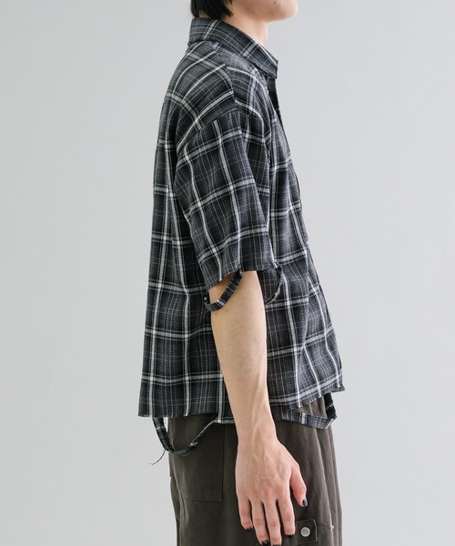 EPNK（イーピーエヌケー）の「【EPNK】Damage half sleeve check shirt / ダメージハーフスリーブチェックシャツ（シャツ/ブラウス・メンズ・ネイビー/ブラック・SMALL/MEDIUM/LARGE）」の8枚目の写真