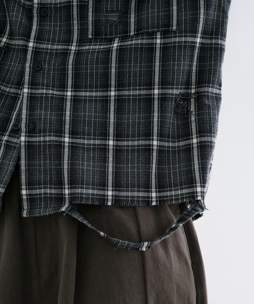 EPNK（イーピーエヌケー）の「【EPNK】Damage half sleeve check shirt / ダメージハーフスリーブチェックシャツ（シャツ/ブラウス・メンズ・ネイビー/ブラック・SMALL/MEDIUM/LARGE）」の14枚目の写真
