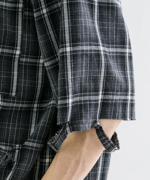 EPNK（イーピーエヌケー）の「【EPNK】Damage half sleeve check shirt / ダメージハーフスリーブチェックシャツ（シャツ/ブラウス・メンズ・ネイビー/ブラック・SMALL/MEDIUM/LARGE）」の15枚目の写真