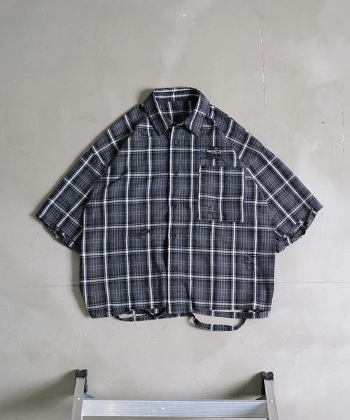 EPNK（イーピーエヌケー）の「【EPNK】Damage half sleeve check shirt / ダメージハーフスリーブチェックシャツ（シャツ/ブラウス・メンズ・ネイビー/ブラック・SMALL/MEDIUM/LARGE）」の19枚目の写真